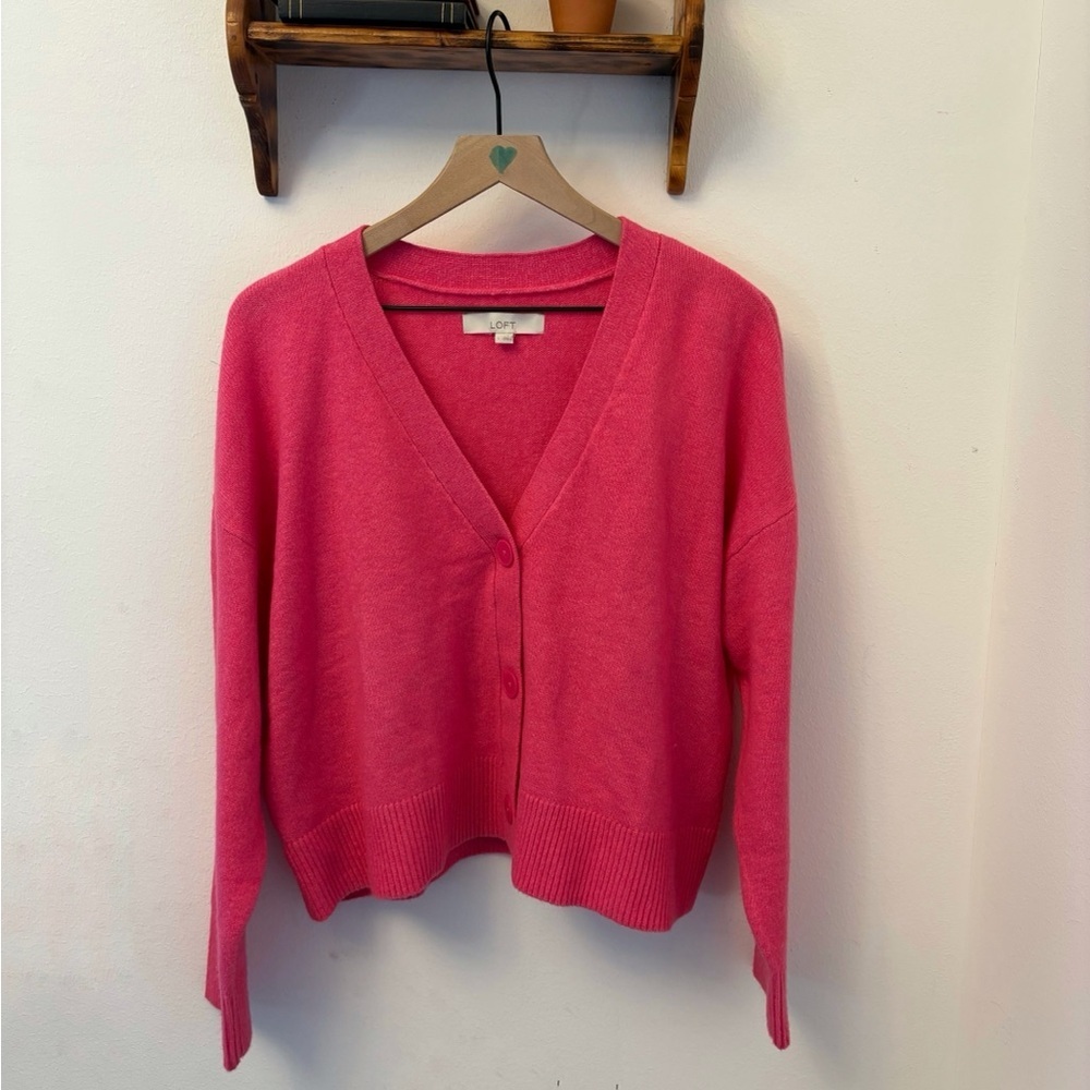 LOFT Pink V-Neck Button Cardigan Sweater